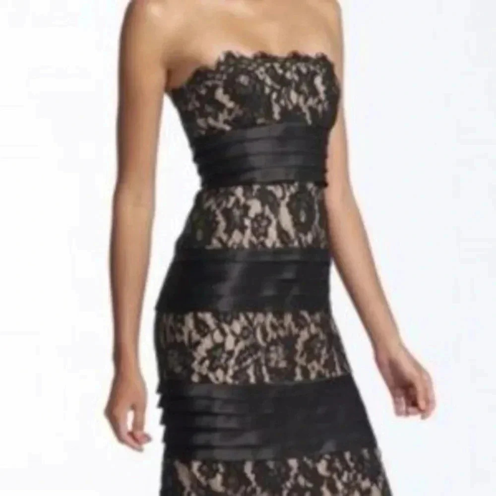 BCBGMAXAZRIA Romantic Black Lace Feminine Formal Cocktail Strapless Dress Size 2